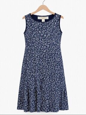 Haani Blue Lined Floral Pattern Midi Dress Petite Sz PXL